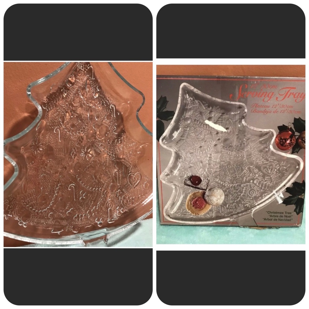 Indiana Glass Pressed Christmas Tree 🎄 Clear Serving Tray Vintage